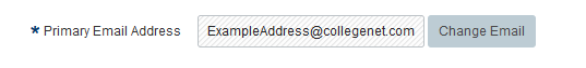 Primary Email Address field, filled out and grayed out with a Change Email button to the right